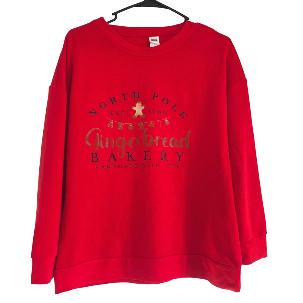 Red Gingerbread Bakery Christmas Sweatshirt Long Sleeve Pullover Top